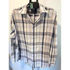 Roundtree & Yorke Gray Plaid Striped Button Front Shirt Size XL Wrinkle Free